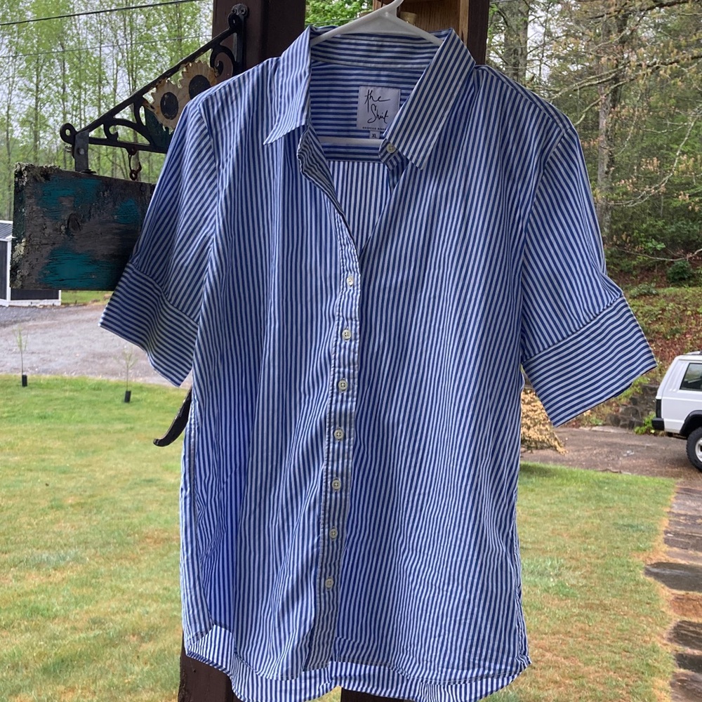 Blue Stripe Short-Sleeve Button-Up Shirt
